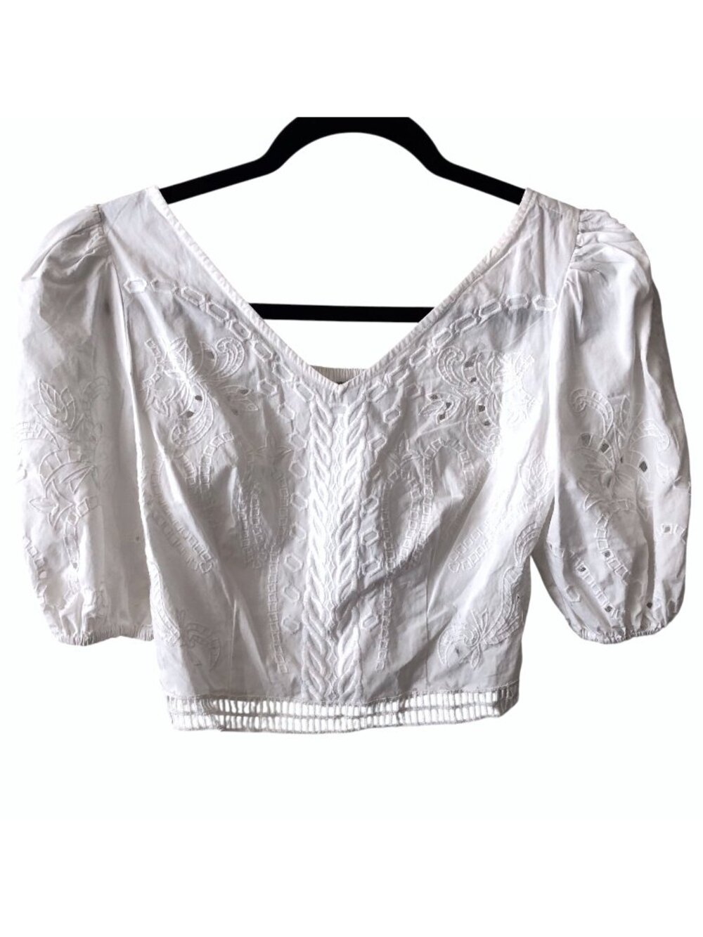 NWT Express White Embroidered Puff Sleeve Crop Top XS